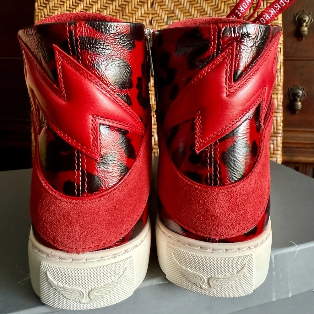 NIB Zadig & Voltaire High Flash Red Leopard Print High Top Sneakers - Picture 7 of 8